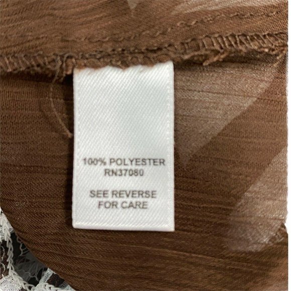 Cato M Chiffon Blouse Semi-Sheer Brown White Striped Cami Elastic Waist Flutter - Picture 5 of 7